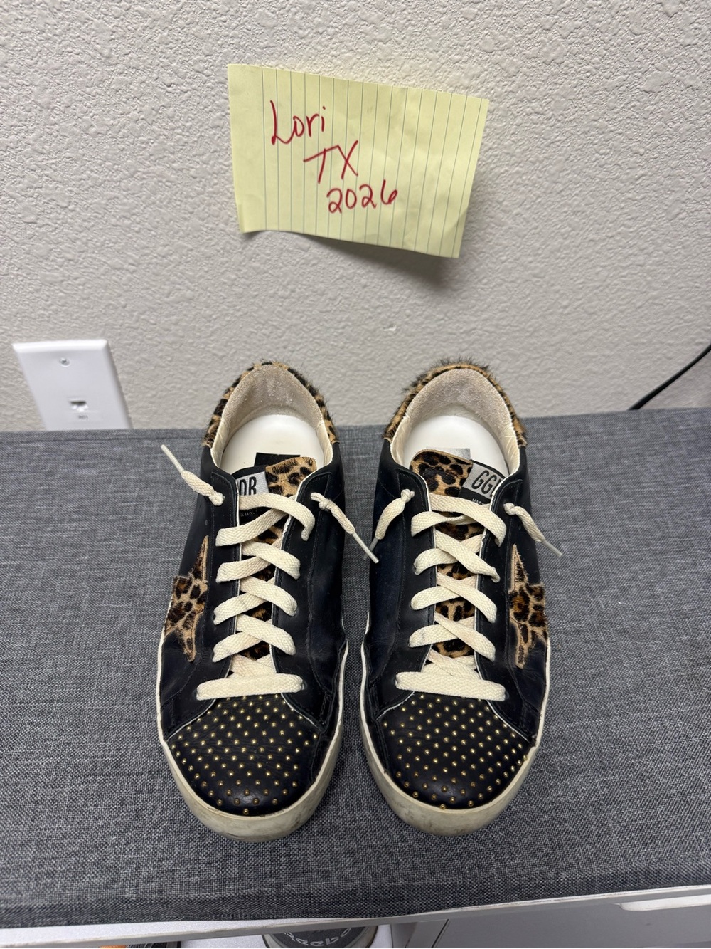 Golden Goose Black with gold studs and Leopard Print Women’s Low-Top Sneakers - Picture 3 of 6